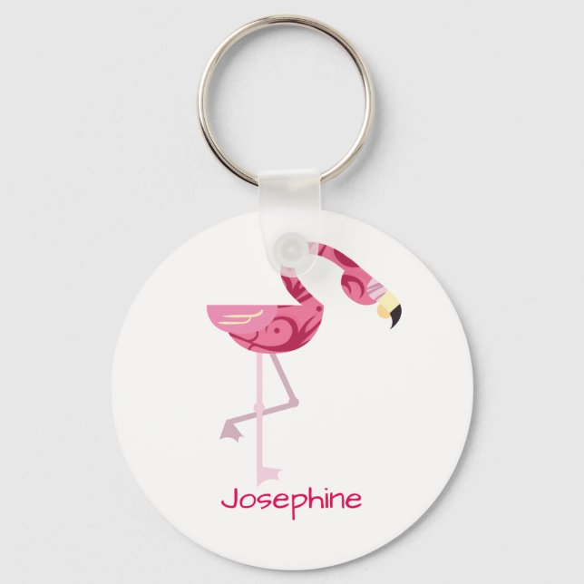 Personlig Rosa Flamingo Bird Nyckelring (Framsida)