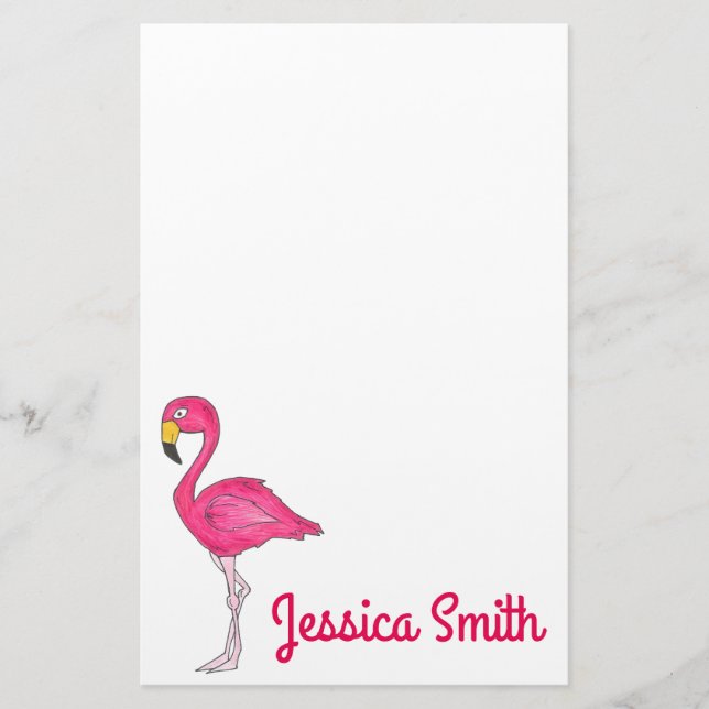Personlig Rosa Flamingo Bird Stationery Brevpapper (Framsida)