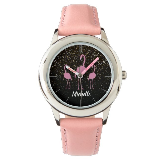 Personlig Rosa Flamingo Girl's Armbandsur (Framsida)