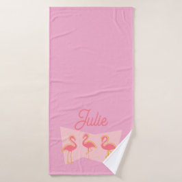 Personlig Rosa Flamingo Mid-Century Modern Handduk