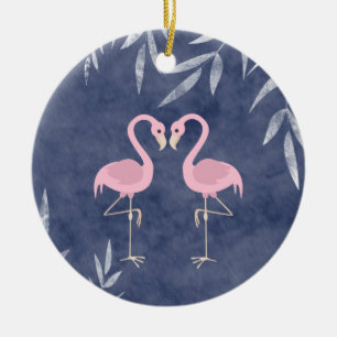 Personlig Rosa Flamingo par Tropical Beach Julgransprydnad Keramik