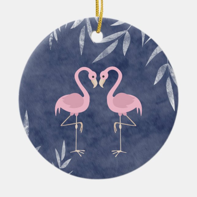Personlig Rosa Flamingo par Tropical Beach Julgransprydnad Keramik (Framsidan)