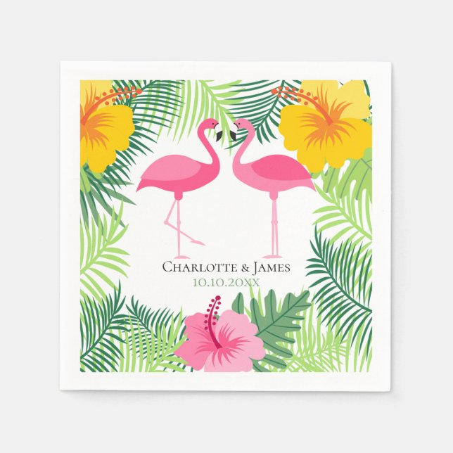 Personlig Rosa Flamingo Tropical Aloha Pappersservett (Framsidan)