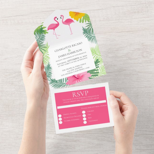 Personlig Rosa Flamingo Tropical Bröllop (Avrivbar del)