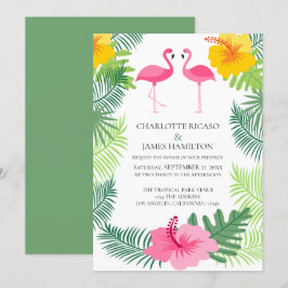 Personlig Rosa Flamingo Tropical Bröllop Inbjudningar