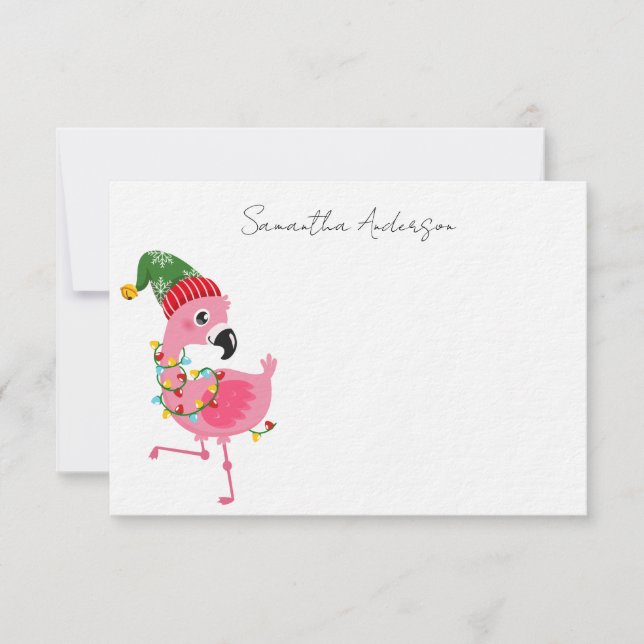 Personlig Rosa Flamingo Tropisk Jul Anteckningskort (Framsida)
