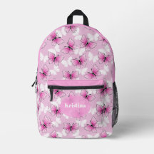 Personlig rosa flickig fjäril Kawaii ryggsäck