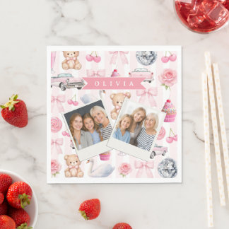 Personlig Rosa Flirt Retro Söt Teddybjörn Pappersservett