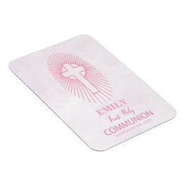Personlig rosa första kommunion korsvärd magnet
