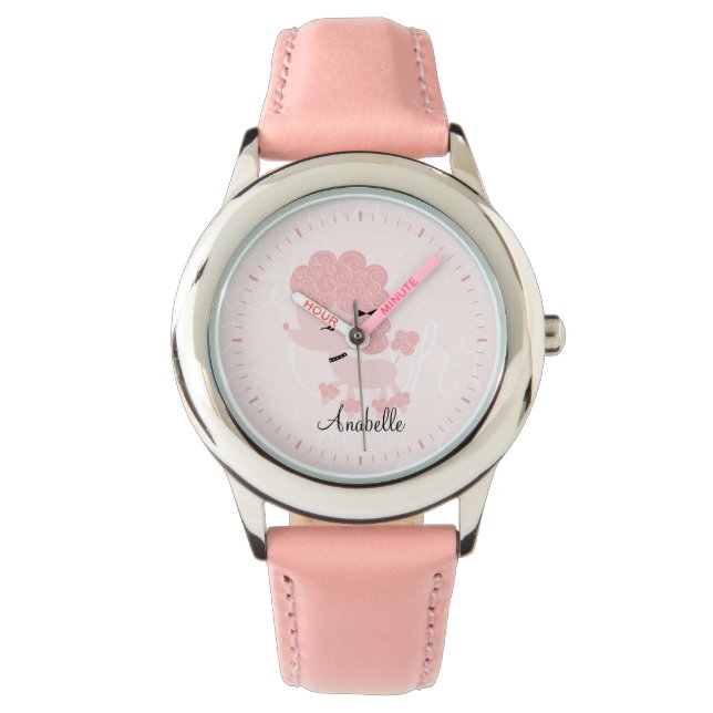 Personlig Rosa Fransk Pudel Armbandsur (Framsida)
