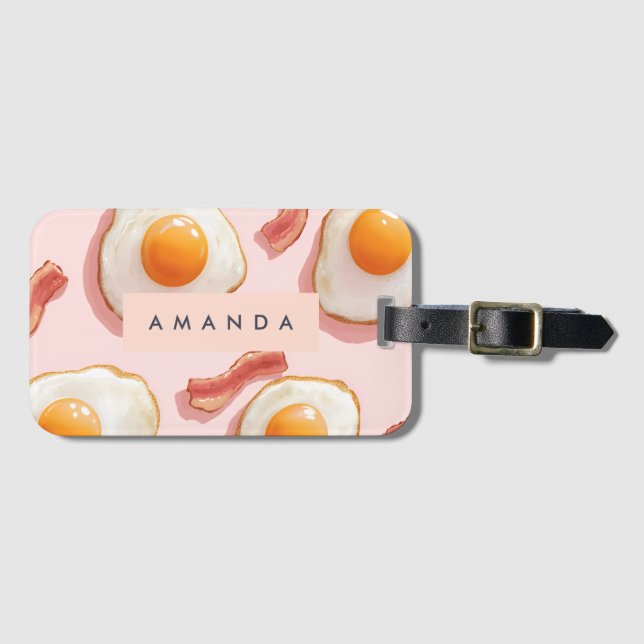 Personlig Rosa Fried Eggs och Bacon Mönster Bagagebricka (Framsida horisontal)