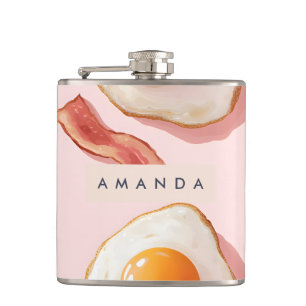 Personlig Rosa Fried Eggs och Bacon Mönster Fickplunta