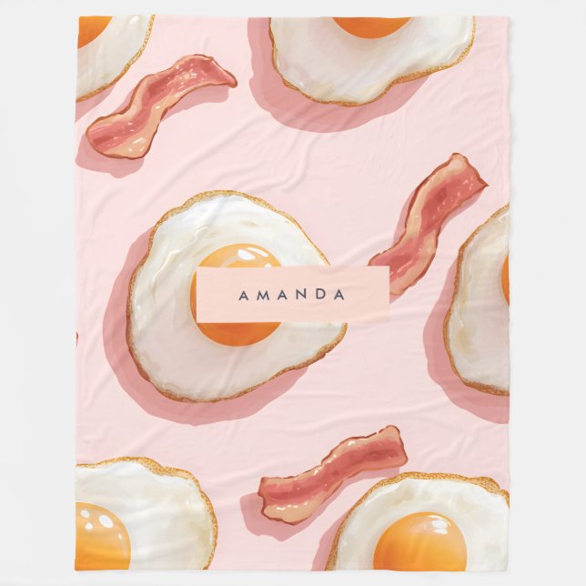 Personlig Rosa Fried Eggs och Bacon Mönster Fleecefilt (Framsidan)