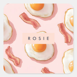 Personlig Rosa Fried Eggs och Bacon Mönster Fyrkantigt Klistermärke