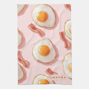 Personlig Rosa Fried Eggs och Bacon Mönster Kökshandduk