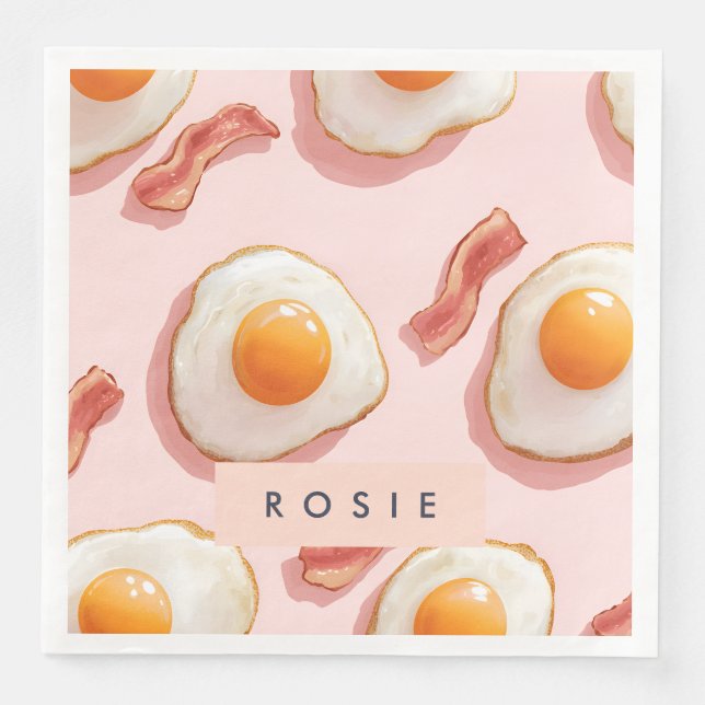Personlig Rosa Fried Eggs och Bacon Mönster Pappersservett (Framsida)