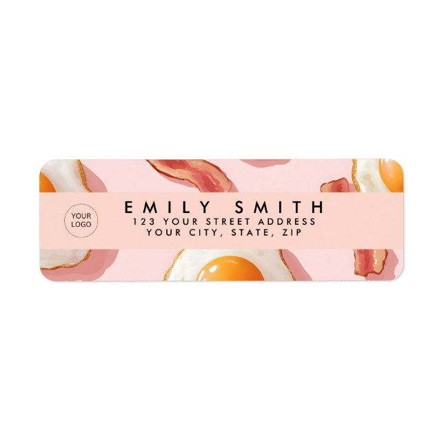 Personlig Rosa Fried Eggs och Bacon Mönster Returadress Etikett (Framsidan)
