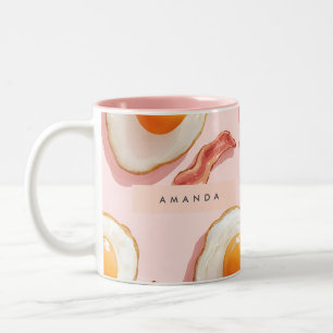 Personlig Rosa Fried Eggs och Bacon Mönster Två-Tonad Mugg