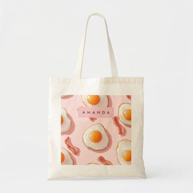 Personlig Rosa Fried Eggs och Bacon Mönster Tygkasse (Framsidan)