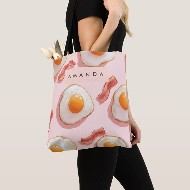 Personlig Rosa Fried Eggs och Bacon Mönster Tygkasse (Närbild)