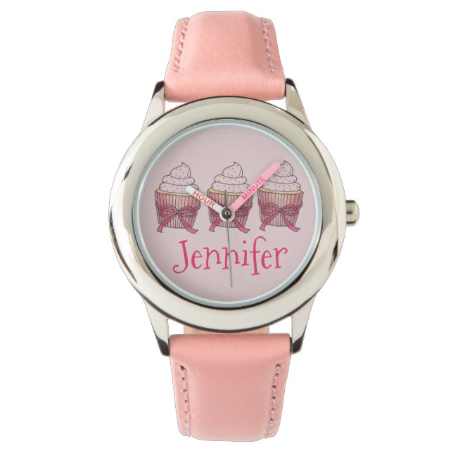 Personlig Rosa Frosted Cuppie Muffinss Watch Armbandsur (Framsida)