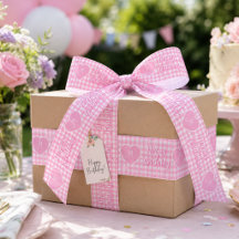 Personlig rosa gingham hjärtans födelsedagsmonogra