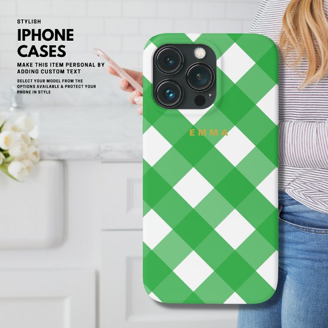 Personlig Rosa Gingham iphone case med Namn (Skapare uppladdad)