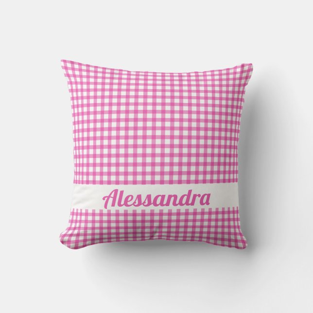 Personlig Rosa Gingham Land Farmhouse Pillow Kudde (Framsida)