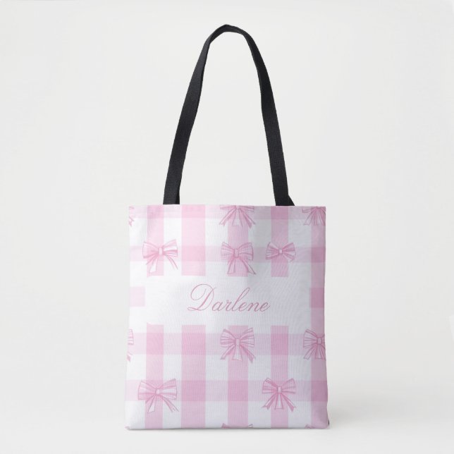 Personlig rosa gingham rosett tygkasse (Framsida)