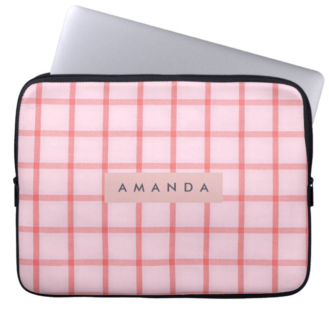 Personlig Rosa Gingham Rutig Laptop Fodral (Framsidan)
