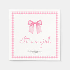 Personlig Rosa Girl Watercolor Bow Pappersservett
