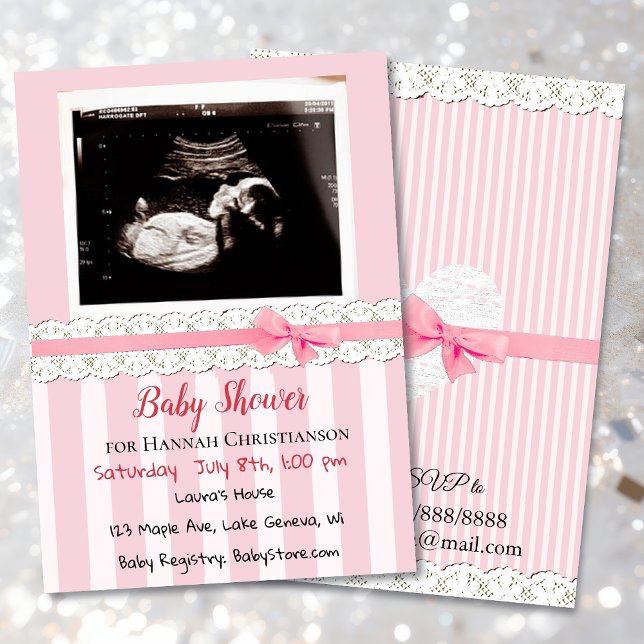 Personlig Rosa Girls Ultrasound Baby Shower Inbjudningar (Skapare uppladdad)