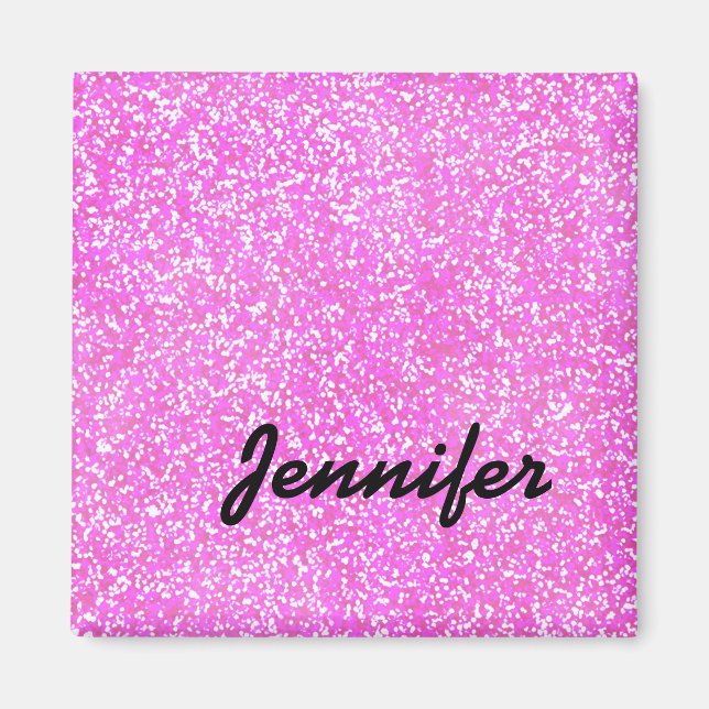 PERSONLIG Rosa GIRLY GLITTER MED NAMN Magnet (Framsidan)