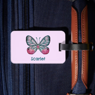 Personlig Rosa Glasswing Butterfly Art Bagagebricka
