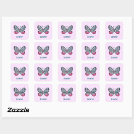 Personlig Rosa Glasswing Butterfly Art Fyrkantigt Klistermärke