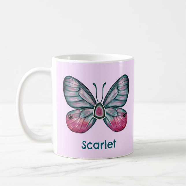 Personlig Rosa Glasswing Butterfly Art Kaffemugg (Vänster)