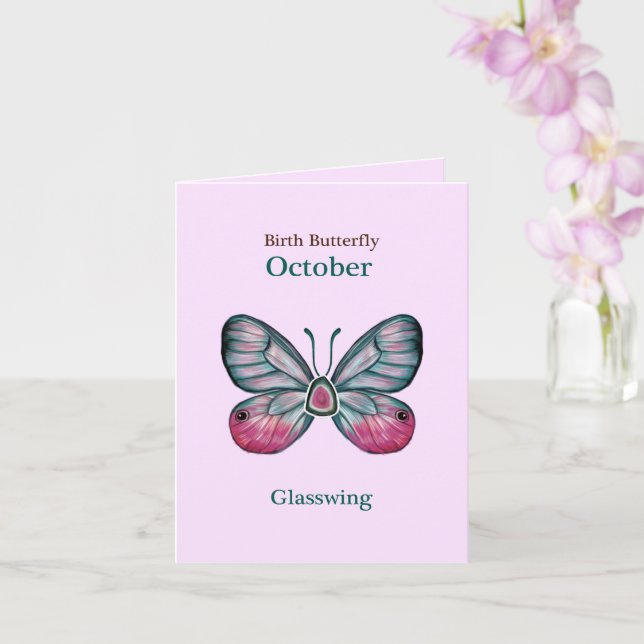 Personlig Rosa Glasswing Butterfly Art Kort (Orkide)
