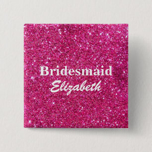 Personlig Rosa Glitter Bridesmaids Bröllop Knapp