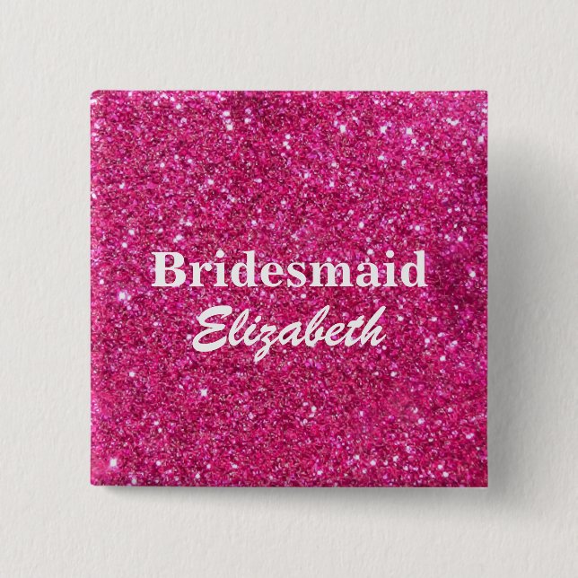 Personlig Rosa Glitter Bridesmaids Bröllop Knapp (Framsida)