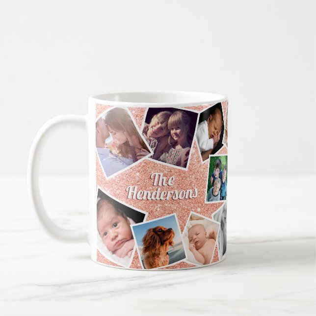 Personlig rosa glitter familjefoto kaffemugg (Vänster)