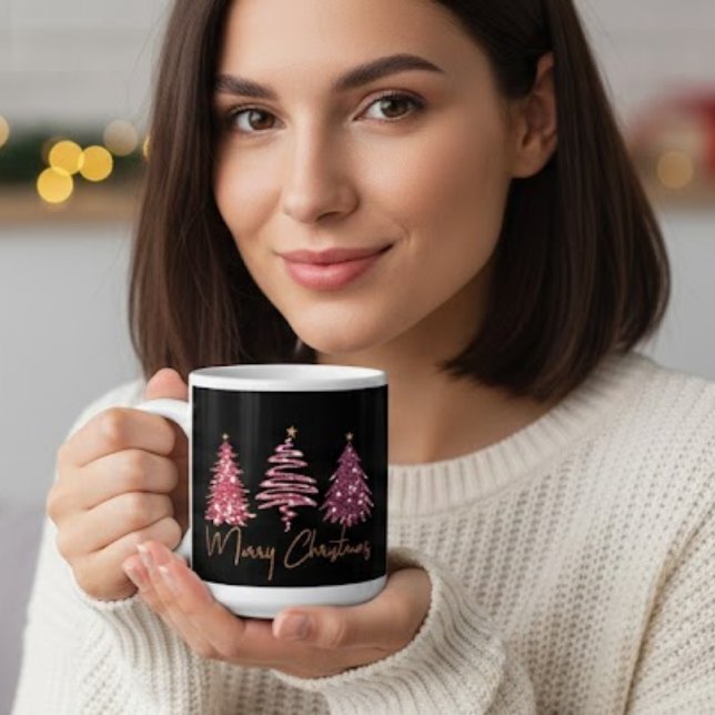 "Personlig rosa glitter julgran kaffekopp Jumbo Mugg (Skapare uppladdad)