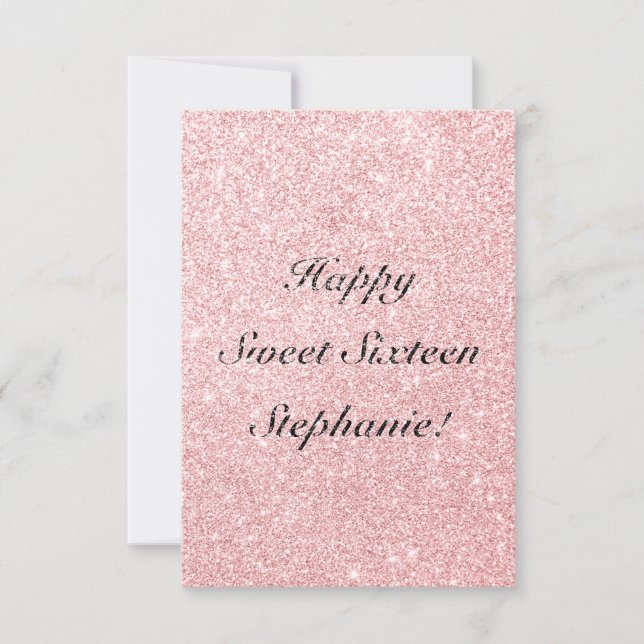 Personlig Rosa Glitter Lycklig Sweet sixteen Card Kort (Framsida)