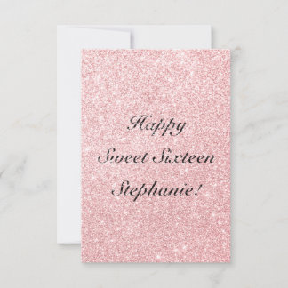 Personlig Rosa Glitter Lycklig Sweet sixteen Card Kort