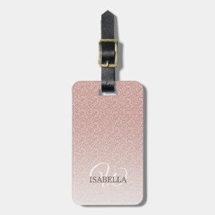 Personlig Rosa Glitter Ombre Namn Monogram Bagagebricka