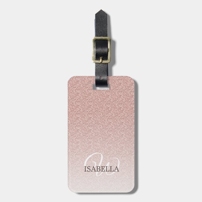 Personlig Rosa Glitter Ombre Namn Monogram Bagagebricka (Vertikal Framsida)