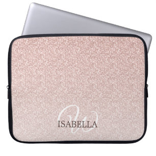 Personlig Rosa Glitter Ombre Namn Monogram Laptop Fodral
