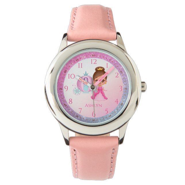 Personlig Rosa Glitter Princess Learning Learning Armbandsur (Framsida)