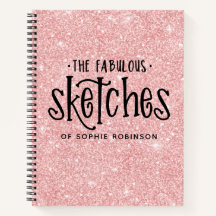 Personlig Rosa Glitter Sketchbook Ditt namn