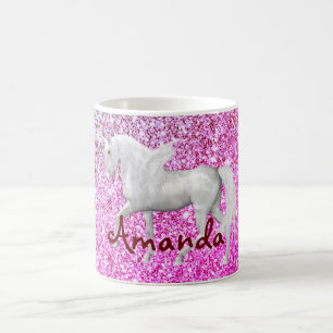 Personlig rosa glitter unicorn kaffemugg