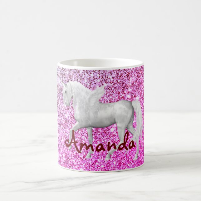Personlig rosa glitter unicorn kaffemugg (Center)